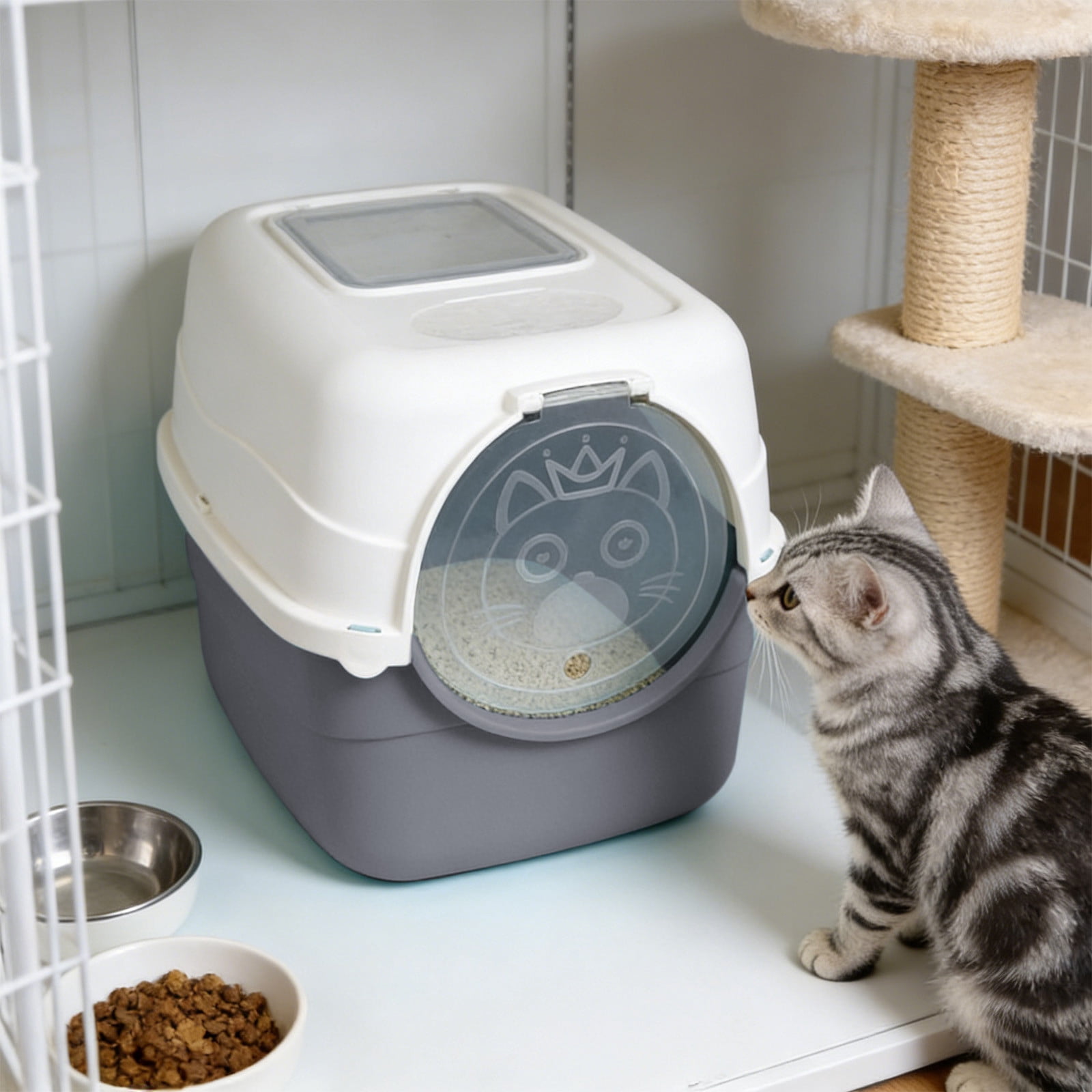 WLAGOOD Front Entry Extra Large Cat Litter Box Fully Enclosed Pan Removable Lid Observation Window Burr-Free Edge Odor Control Anti-Splash Non-Slip Indoor Cat Toilet with Scoop - 18.5×13.4×12.6in