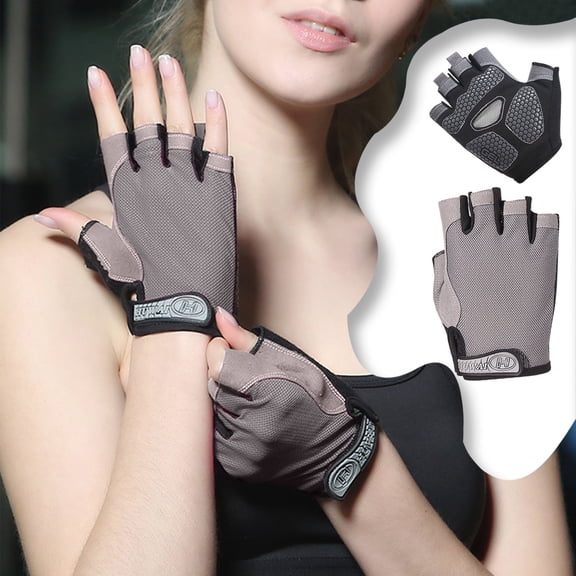 WLAGOOD Gray Half Finger Training Gloves,Breathable Adjustable Snap Gloves with Palm Protection for Gym Cycling Hiking Yoga Outdoor Activities