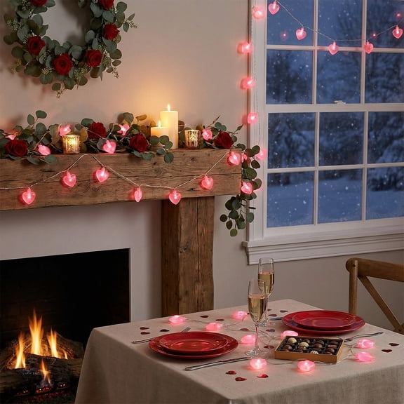 WLAGOOD Heart-Shaped Battery-Operated LED String Lights,Romantic Pink Party Wedding Valentine's Day Decorative Atmosphere Lighting,9.8ft