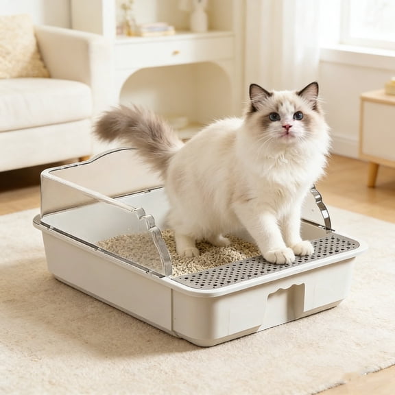 WLAGOOD High Sides Covered Cat Litter Box Semi-Enclosed Top Entry Odor Control Large Capacity Two-Layer Detachable Litter Box for Cats - 16.9×11.2×6.3in