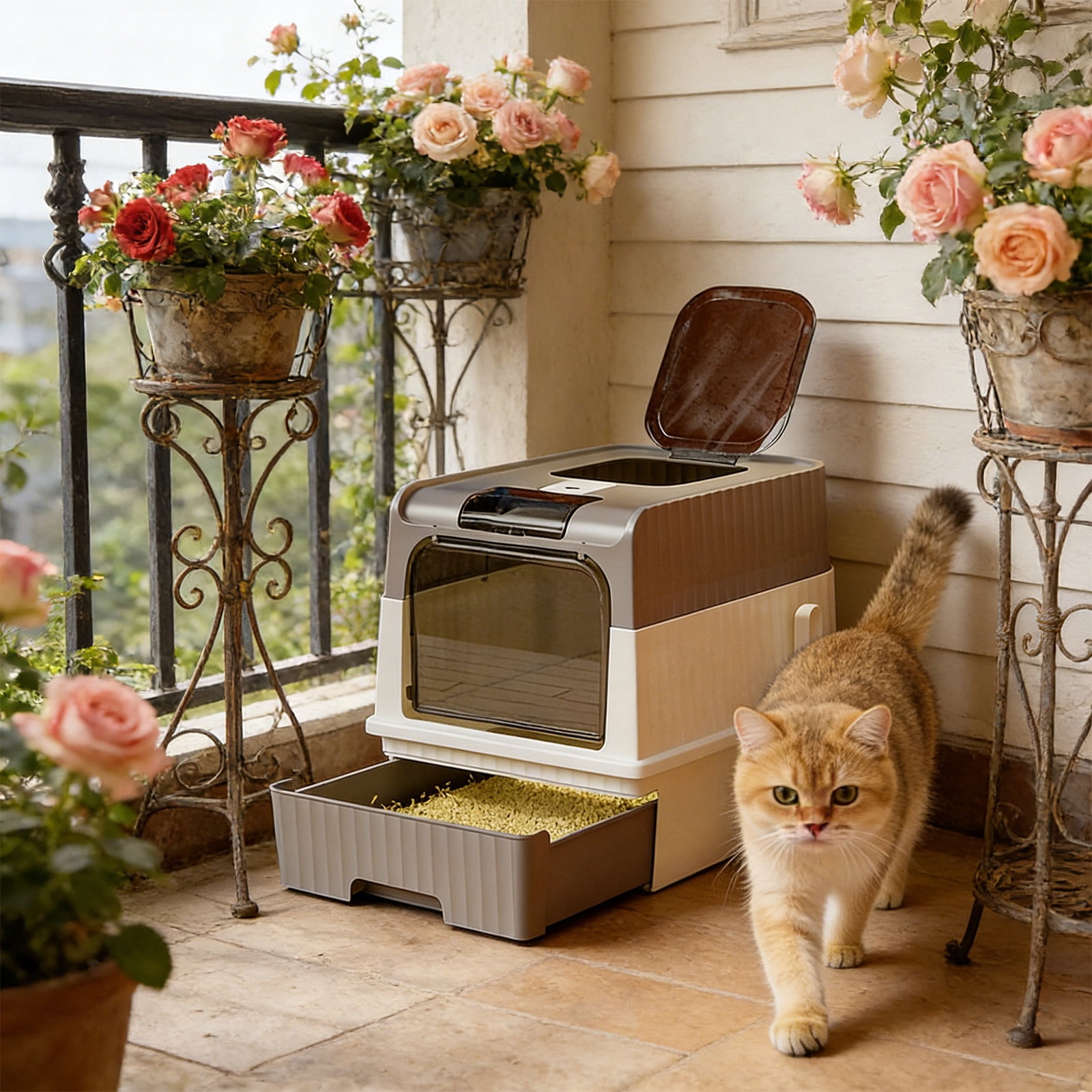 WLAGOOD Large Portable Foldable Cat Litter Box 19.3×13.8×14.6in Fully Enclosed Pan Detachable Drawer Odor Control Anti-Splashing Smooth Edge Spacious Entrance Indoor Cat Toilet