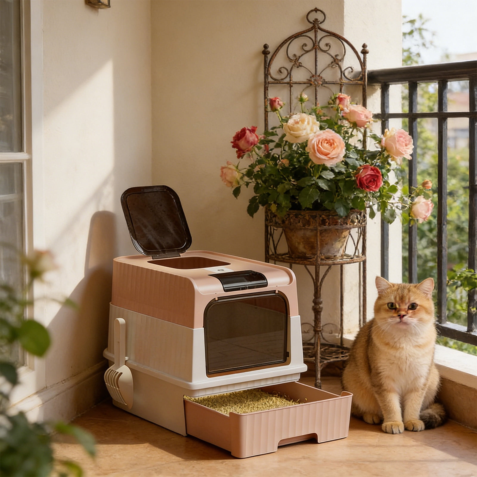 WLAGOOD Large Portable Foldable Cat Litter Box 19.3×13.8×14.6in Fully Enclosed Pan Detachable Drawer Odor Control Anti-Splashing Smooth Edge Spacious Entrance Indoor Cat Toilet
