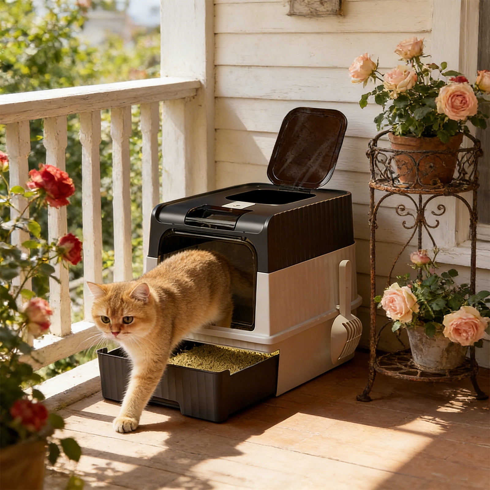 WLAGOOD Large Portable Foldable Cat Litter Box 19.3×13.8×14.6in Fully Enclosed Pan Detachable Drawer Odor Control Anti-Splashing Smooth Edge Spacious Entrance Indoor Cat Toilet