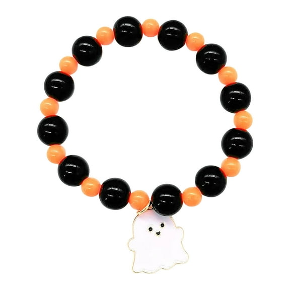WLAGOOD Mini Figurines Halloween Decoration,Halloween Hand Beaded Hand Decorated Pumpkin Halloween Orange Bracelet