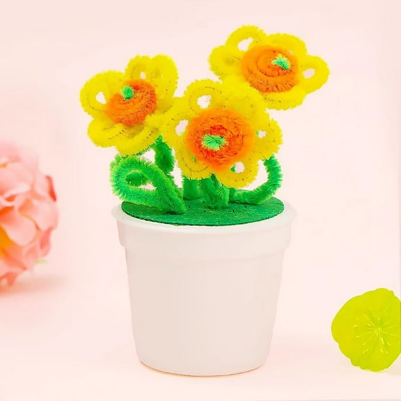 WLAGOOD Mother's Day Twisted Stick Hairy Flower DIY Kit,Unfinished Mini Potted Flower Craft Material Pack,Educational Handmade Supply,Interaction and Indoor DIY Decoration Making