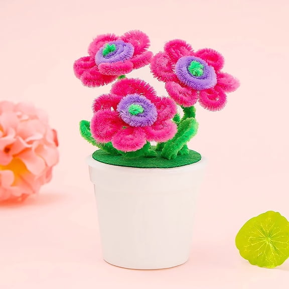 WLAGOOD Mother's Day Twisted Stick Hairy Flower DIY Kit,Unfinished Mini Potted Flower Craft Material Pack,Educational Handmade Supply,Interaction and Indoor DIY Decoration Making