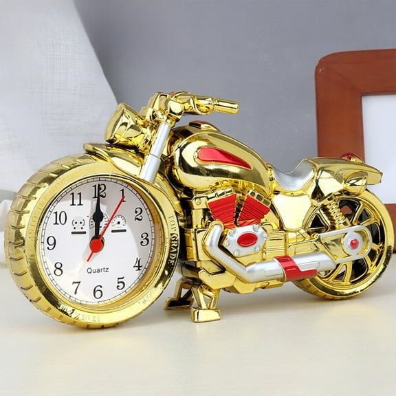 WLAGOOD Motorcycle Model Alarm Clock,Unique Gold Vintage Desk Clock Decorative Timepiece for Bedroom office,Motorcycle Shaped Table Clock Gift for Father‘s Day,8.4 x 4.7 x 2.2 Inch