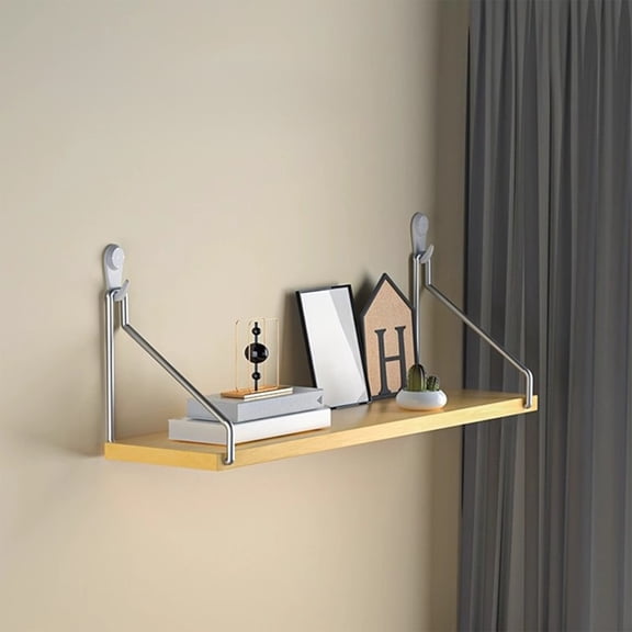 WLAGOOD No-Drill Wall Mounted Wood Shelf with Adhesive Strips and Nails, Damage-Free Floating Bookshelf for Bedroom Living Room Projector and Router Storage, 11.8 x 5.9 in