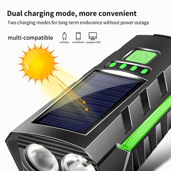 WLAGOOD Solar Power & Rechargeable Spotlight Flashlight,Bicycle Lights Front Lights Horn Lights Solar Powered Charging Strong Light Flashlight Night Cycling Light Equipment