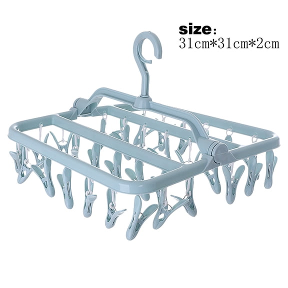 WLAGOOD Space-Saving Multi Clip Hanger Foldable 360° Rotating Windproof Plastic Clothespin for Socks Underwear Towels Drying Rack 12.6 in
