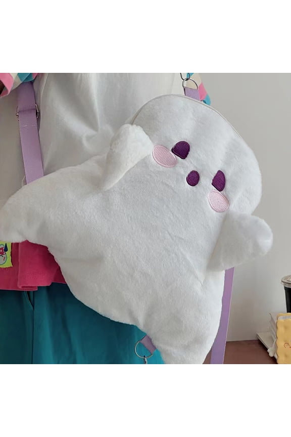 Vintage Canvas Laptop BackpacksCute Plush Funny Ghost Bags Halloween Gift Women's Bags One Shoulder Crossbody Bags