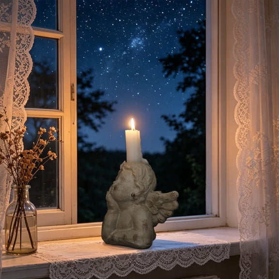 WLAGOOD Vintage Distressed Resin Cherub Angel Candle Holder,Dual Taper Tealight Cupid Statue Candlestick for Wedding Altar Bedroom Mantel Memorial Spiritual Home Decor