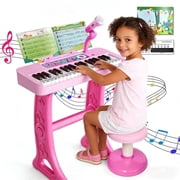 WLBES Piano Toy, Toddler Keyboard, 37 Keys Toddler Keyboard Piano with Stand, Stool & Music Sheet, Ideal Birthday Gift for 3-9 Year Old Kids Musical Instrument Toy, Party Performance Prop