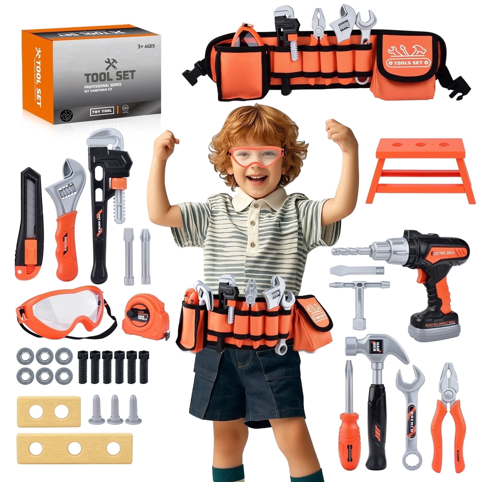 WLBES Kids Tool Set, Toddler Tool Belt with Pliers & Tools, Toy Drill ...