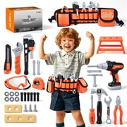WLBES Kids Tool Set, Toddler Tool Belt with Pliers & Tools, Toy Drill, Plastic Play Tools, Pretend Construction Toys for Kids Ages 3+, Birthday Gift & Party Fav