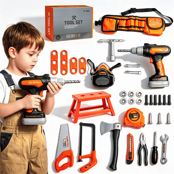 WLBES Kids Tool Set, Toddler Tool Kit with Toy Drill, Kids Tool Belt, Pretend Play Power Construction Tools Toys for 3-8 Year Old Boys Girls