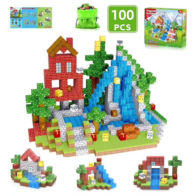 WLBES Magnetic Blocks Cube Game - 100PCS Kids Forest Magnetic Building ...
