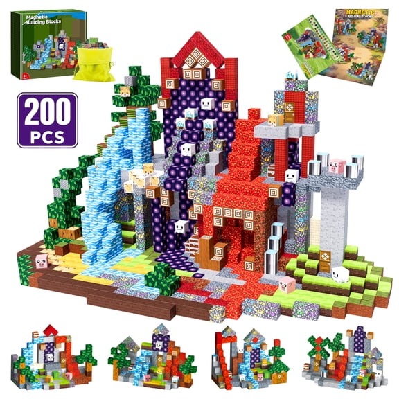 WLBES 200PCS Magnetic Blocks Cubes, Magnet Building Stacking Blocks, STEM Educational Magnet Toys for Boys Girls Age 3+, Ideal Birthday Holiday Gift for Kids
