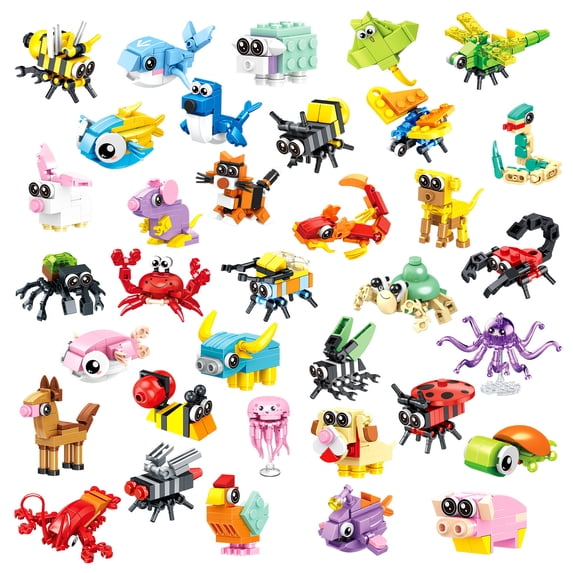 WLBES Party Favors, Classroom Rewards, Goodie Bag Stuffers | 36PCS Mini Animal STEM Building Blocks, 3 Themes 12-in-1 Combine Set for Kids Ages 3+