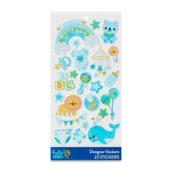 Hello Hobby Baby Boy Blue Designer Puffy Stickers, 23 Count