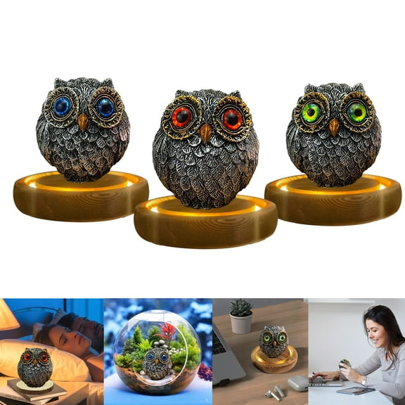WLDDFF Lucky Mini Owl Guardian Figurines, Vintage Wisdom Owl Decor, 3 Base Options