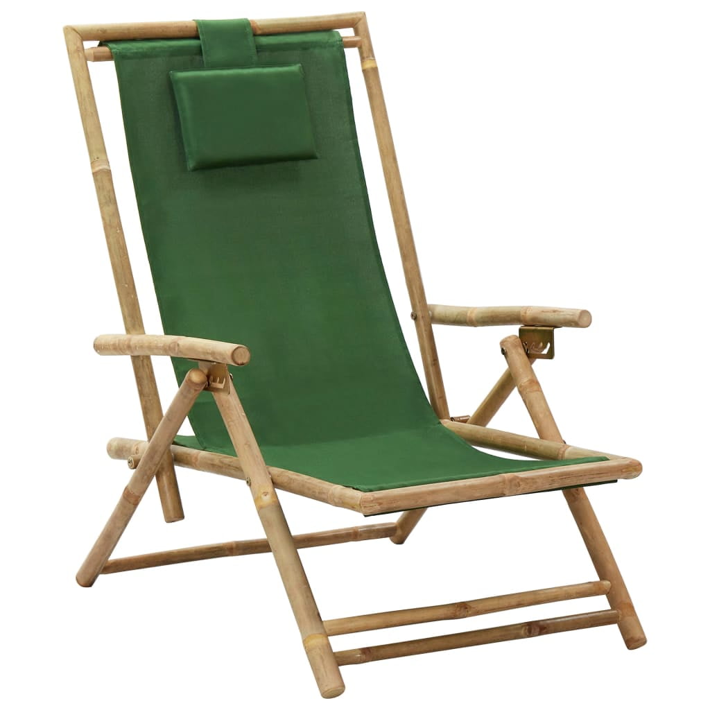 WLGD Adjustable Bamboo Deck Chair with Armrests and Waterproof Green ...