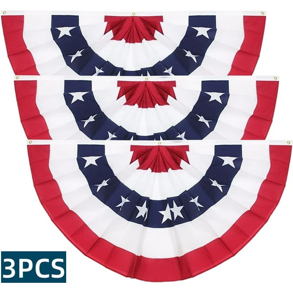 WLGJL 1.472.95FT American Pleated Fan Flag, USA Patriotic Flag Bunting Half Fan Banner 4th of july Decoration Indoor/Outdoor (3 pack)