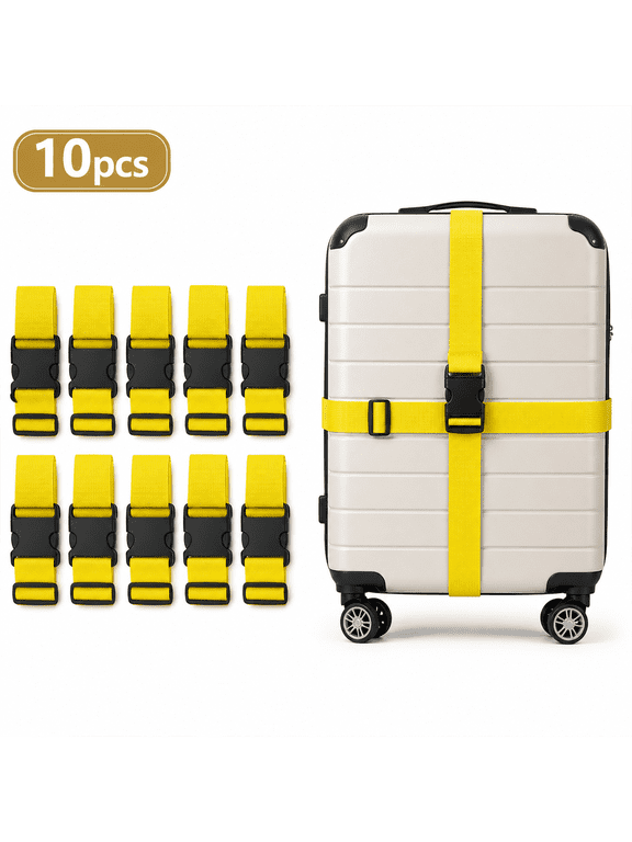 10 Pack Luggage Straps 71" Long Belts Keep Suitcase Secure While Traveling, TSA Approved Add a Bag Premium Accessory for Travel Bag Closure（Yellow）