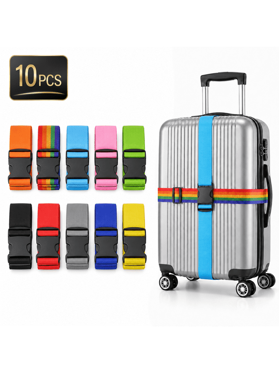 10 Pack Luggage Straps 71" Long Belts Keep Suitcase Secure While Traveling, TSA Approved Add a Bag Premium Accessory for Travel Bag Closure