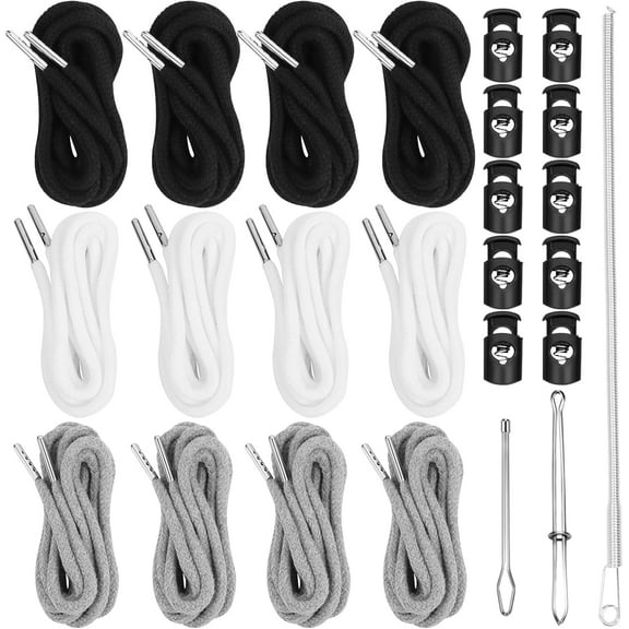 WLGJL 12 Pcs Drawstring Cord Replacement Hoodie String Cording Flat with 3Pcs Threader Tool for Sweatpants Clothings Jackets Coats