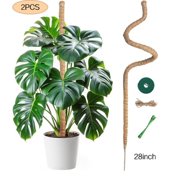 WLGJL 2 Pack Moss Pole, 28 Inch Monstera Plant Support, Moss Poles for Climbing Plants Indoor DIY, Coco Coir Plant Pole Moss Plant Stick Support Stake Kit for Potted Plants, Pothos, Philodendron