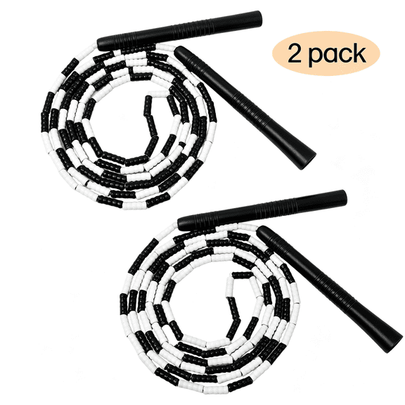 WLGJL 2 pack Jump Rope Segmented Soft Beaded Skipping Rope Adjustable Tangle Free Jumping Rope for Kids Men Women Exercise, Weight Loss, Keeping Fit and Training 9.2 Feet (Black)