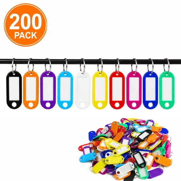 WLGJL 200 Pack Tough Plastic Key Tags with Split Ring Label Window, Assorted Colors