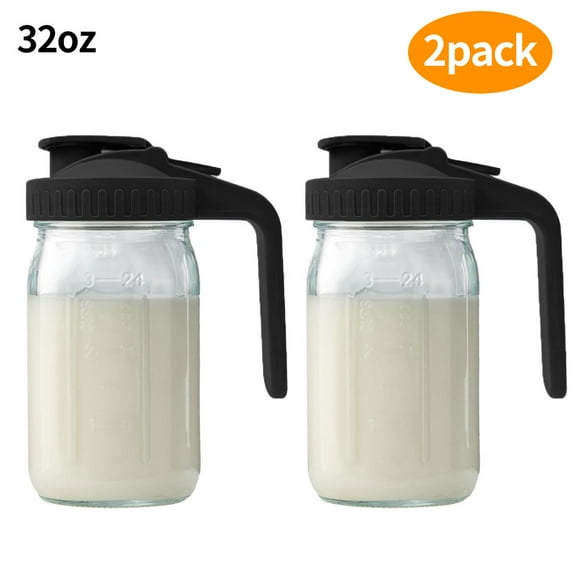 WLGJL 2pack of 32oz Glass Pitcher with Lid - 1 Quart Breastmilk Pitcher Double Leak Proof, Creamer Container for Sun Tea, Juice, Cold Brew Coffee, Breastmilk Storage Container （Black）