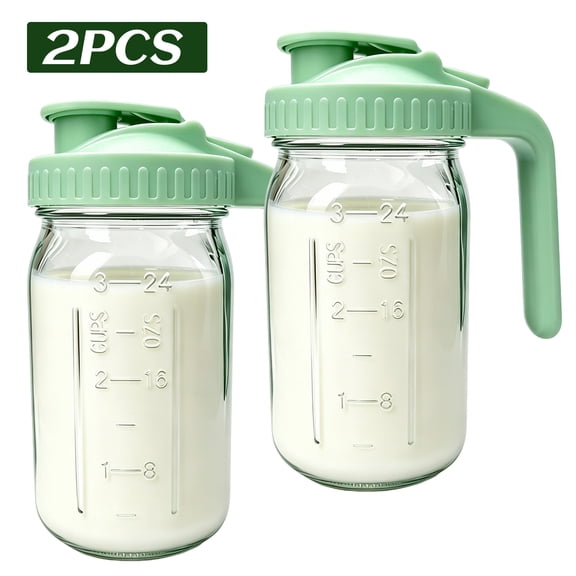 WLGJL 2pack of 32oz Glass Pitcher with Lid - 1 Quart Breastmilk Pitcher Double Leak Proof, Creamer Container for Sun Tea, Juice, Cold Brew Coffee, Breastmilk Storage Container （Green）