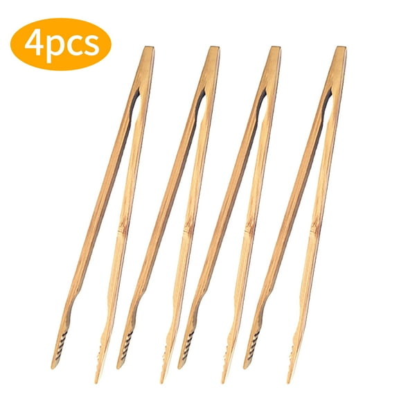 WLGJL 4 Pieces Bamboo Toast Tongs, 8.2 Inches Long Wood Toaster Tongs with Anti-slip Design, Tongs for Cooking with Cooking Oil Coating