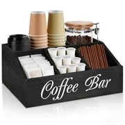 WLGJL Coffee Station Organizer for Counter, Wood Pods Holder Storage Basket, Tea Condiment Storage Organizer, Coffee Bar Decor for Accessories Organizer