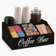 WLGJL Coffee Station Organizer for Counter, Wood Pods Holder Storage Basket, Tea Condiment Storage Organizer, Coffee Bar Decor for Accessories Organizer