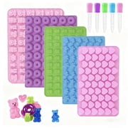 WLGJL Gummy Bear Candy Molds Silicone, Gummy Molds with 5 Droppers, Non-Stick Silicone Candy Molds Including Cute things, Mini Dinosaur, Bear Shape, Hearts and Mini Donut, Set of 5