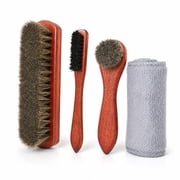 WLGJL Horsehair Shine Shoes Brush Kit Polish Dauber Applicators Cleaning Leather Shoes Boots Care Brushes Suede Cleaner Brush with Microfiber Shoe Cloth(4 Pcs)