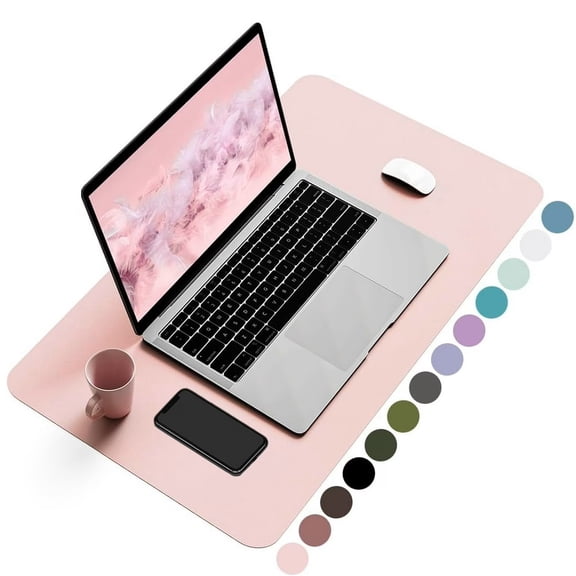 WLGJL Non-Slip Leather Desk Pad, Waterproof Laptop Computer Desk Keyboard Mat, Large Mouse Pad for Office/Work/Home/Decor(Pink, 23.6" x 13.7")