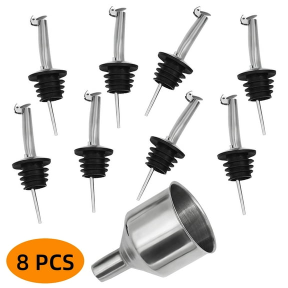 WLGJL Olive Oil Bottle Pourer Spout Set - Easily Turn Your Bottles into Dispensers for Liquor, Vinegar, Syrup or Oils - (8 Spout-L+Funnel)