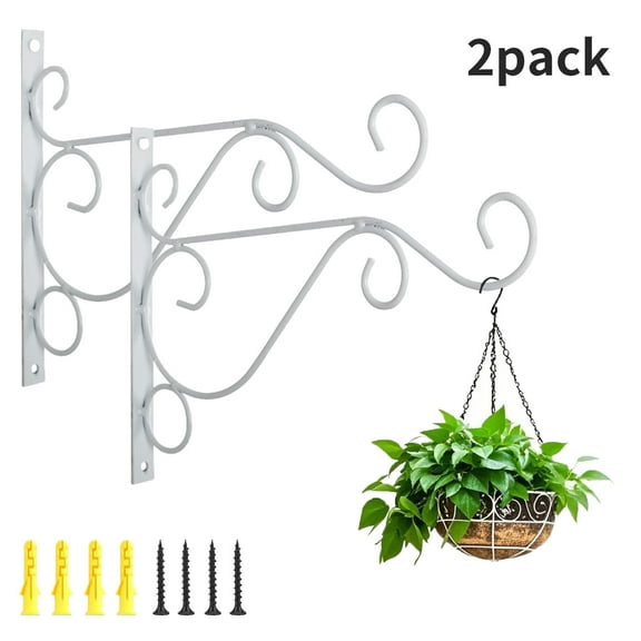 WLGJL Pack of 2 Iron Outdoor Hanging Brackets Wall Hooks for Bird Feeder Lanterns Wind Chimes with Screws （white）