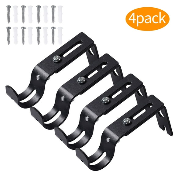 WLGJL Premium Curtain Rod Brackets - 4 Pack Adjustable Wall Mounts, Curtain Rod Holders for 0.98 Inch Rod (Black)