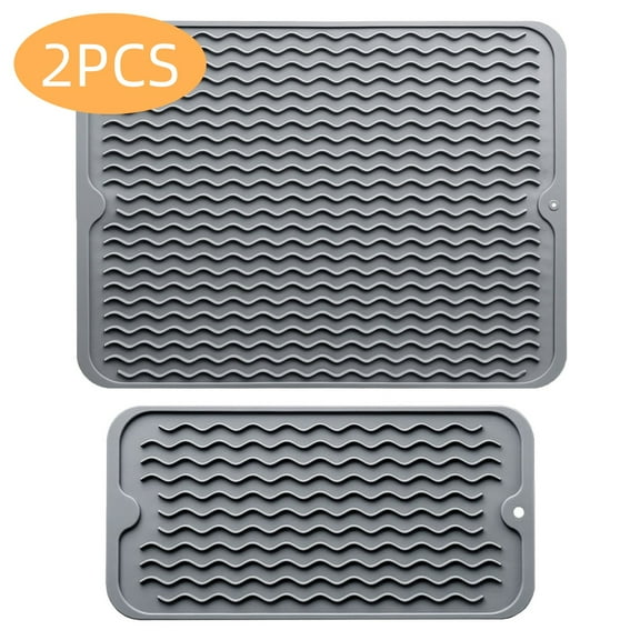 WLGJL Silicone Dish Drying Mat for Multiple Usage, Easy clean, Eco-friendly, Heat-resistant Silicone Mat for Kitchen Counter or Sink, Refrigerator or drawer liner, Large12*16"+Small 6*12"，2pack