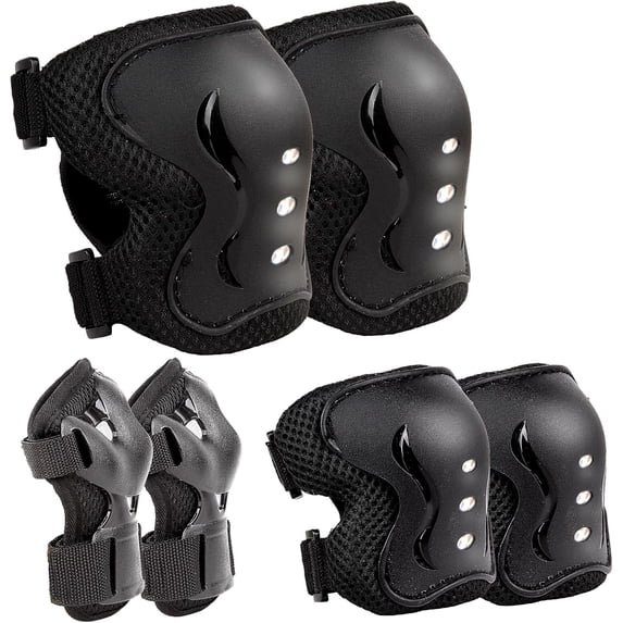 WLGJL kids Safety Protective Gear Set for Ages 6-15 Years, Adjustable Knee Pads, Elbow Pads, Wrist Guards for Boys Girls Youth Skateboard, Roller Skating, Scooter, Cycling,Black