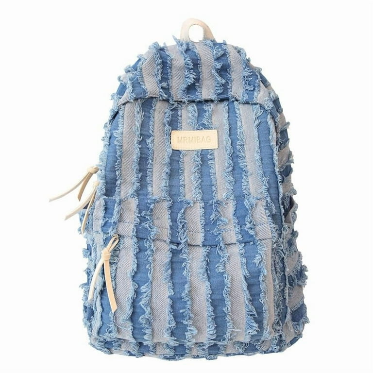 WLH Denim Backpack for Women Men, Cute Fringe Backpack Western