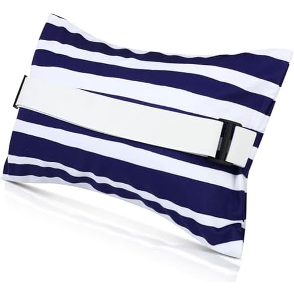 WLIKKS 17"x10" Inflatable Beach Pillow with Removable Cover, Beach Chair Backpacking Pillow with Strap Stripe for Summer Sand Pools Travel Vacations(Navy Blue White)