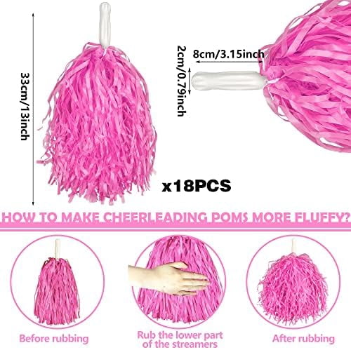 WLIKKS 18PCS Cheerleading Pom Poms Plastic Cheerleader Pom Poms for Sports Squads Dancing Party Football Basketball Spirit Sports Stage Performance Celebration (Pink)
