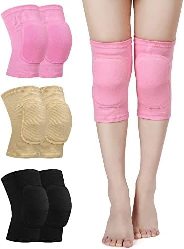 WLIKKS 3 Pairs Dance Knee Pads Women Protective Non-Slip Knee Pads for Yoga Cheerleading Pole Floor Dance Volleyball